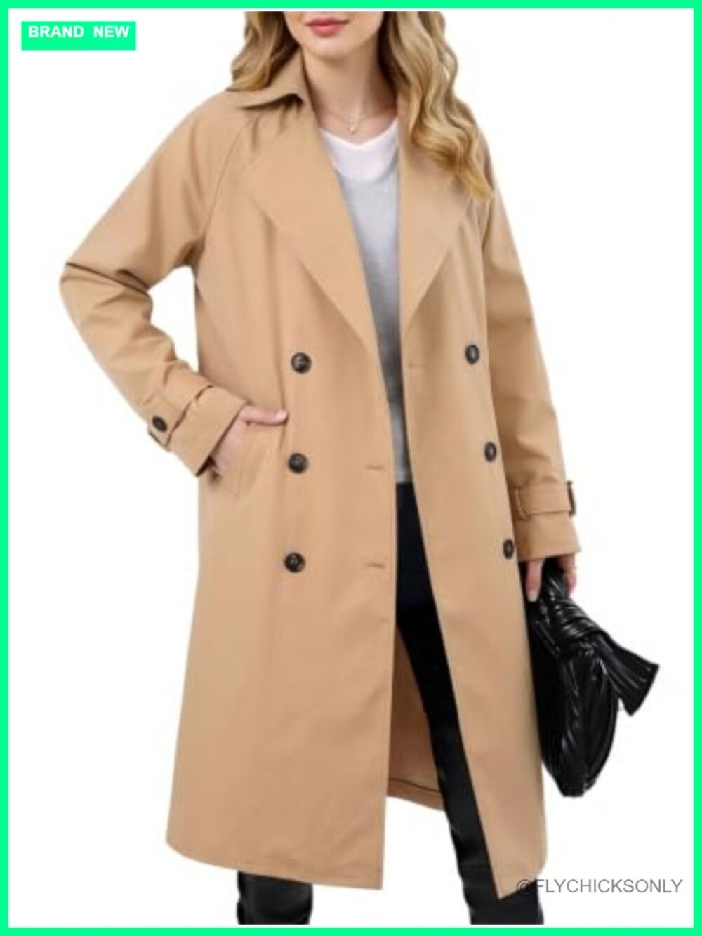 Women's Double Breasted Long Trench Coat Belted Lapel Overcoat